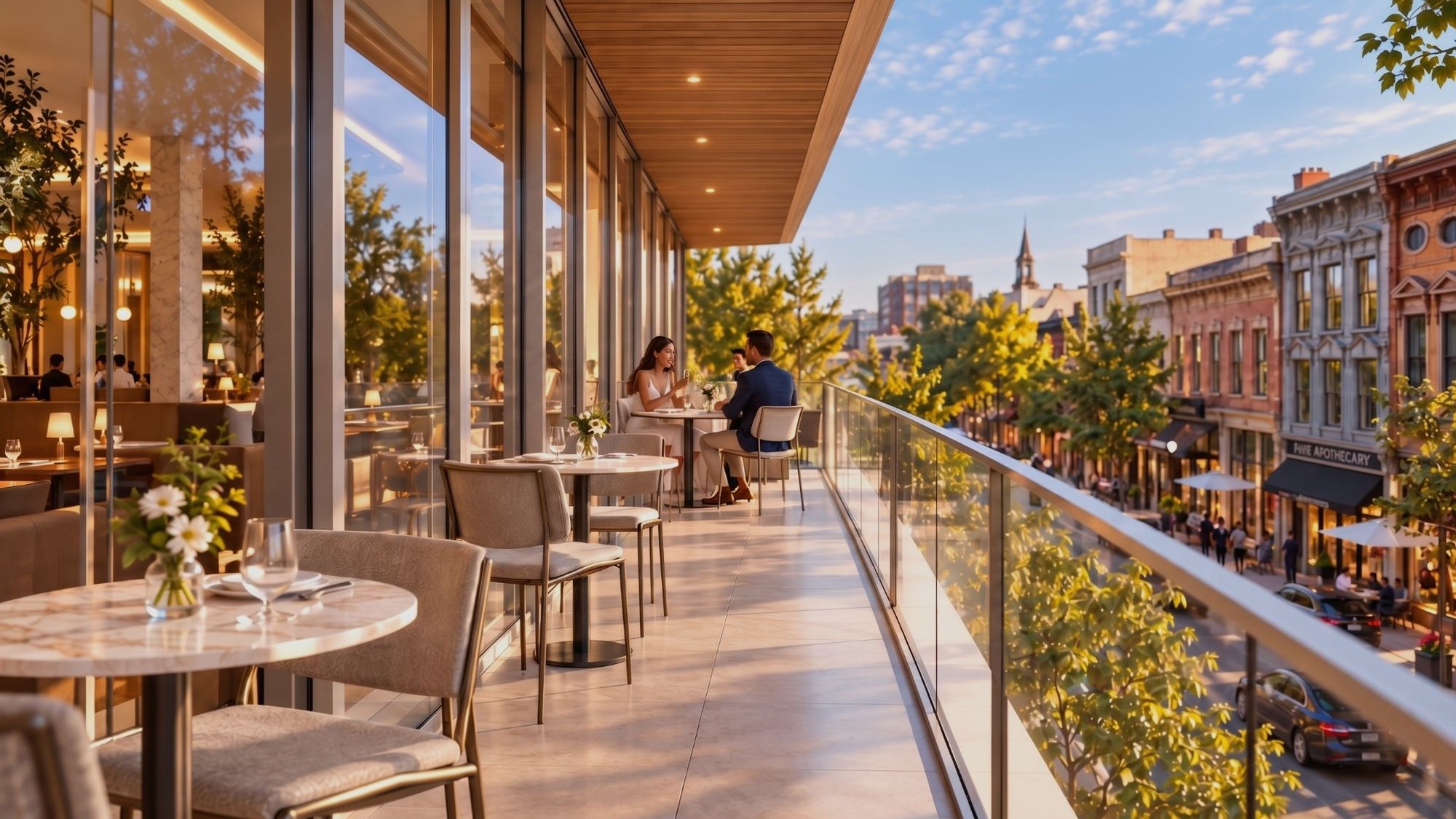 Upper-level terrace at 321 Main overlooking Main Street